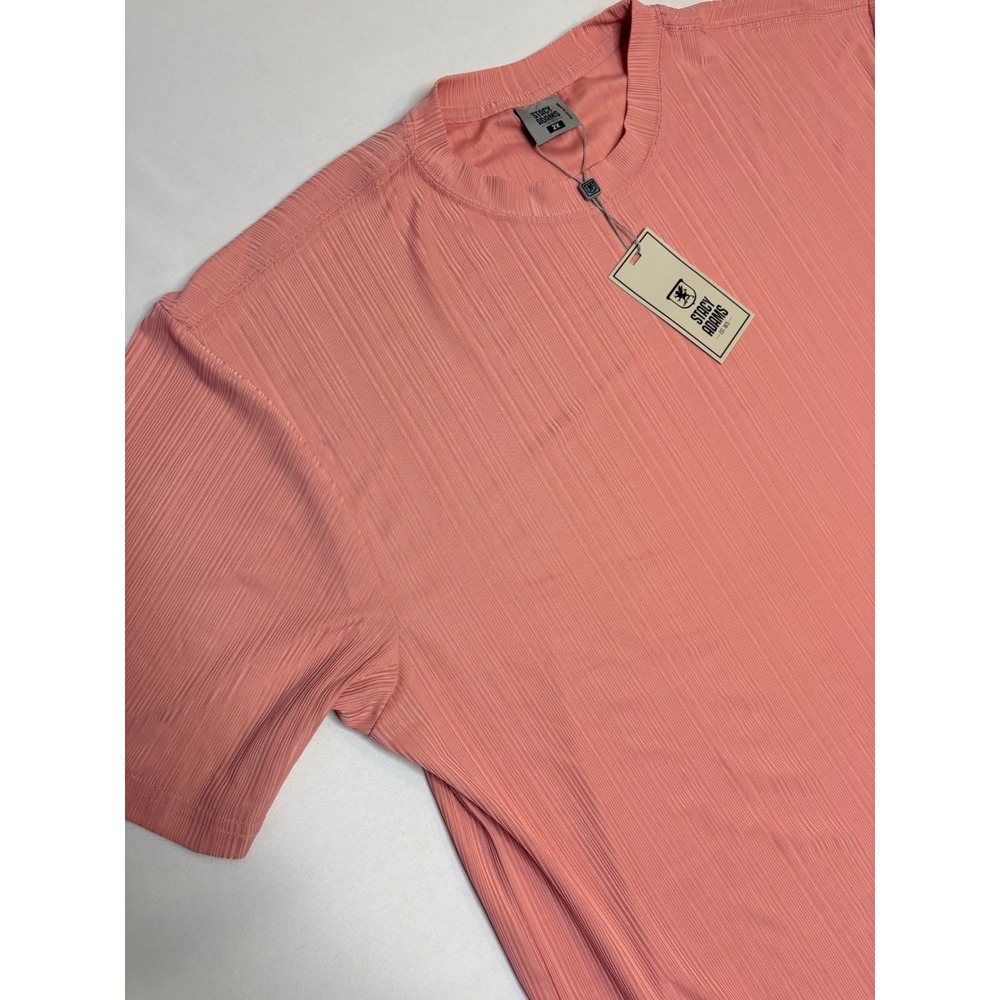 Stacy Adams Mens Blush Pink Pleated Textured Short Sleeve T-Shirt 57009 2X NEW